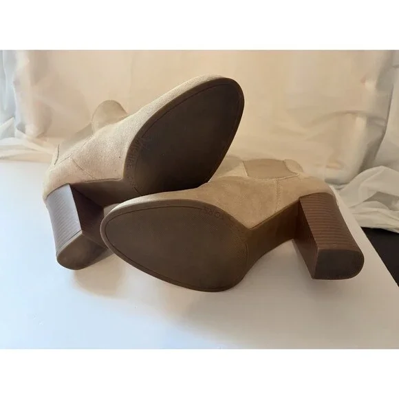 Michael Kors Suede Chelsea Ankle Boots Beige Block Heel Booties 7 Womens 7M - Picture 6 of 6